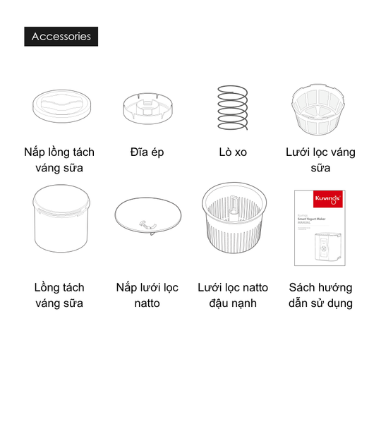 Các loại khay chứa, lưới lọc đi kèm máy Kuvings KGY-881CB